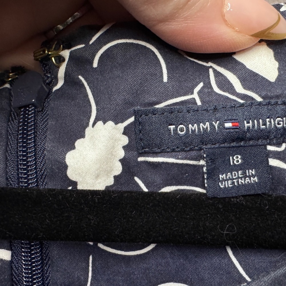 Tommy Hilfiger Navy Blue White Floral Cotton Fit Flare Dress 18 Sleeveless - Picture 4 of 7